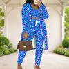 Women Plus Size Tropical Printed Three Piece Set Long Sleeve Open Front Cardigan Strappy Top Long Pants