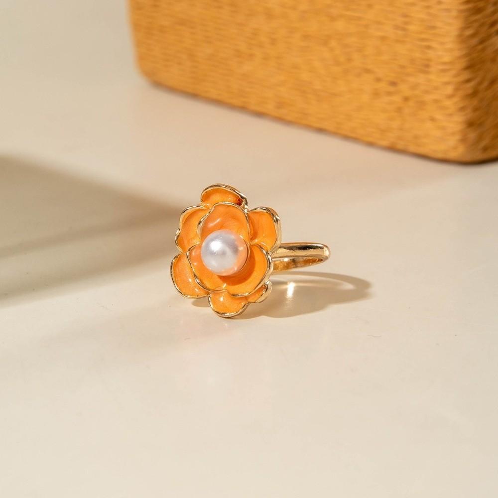 Dripping Oil Flower Ring Camellia Flower French Irregular Ring Retro Enamel Finger Ring Wedding