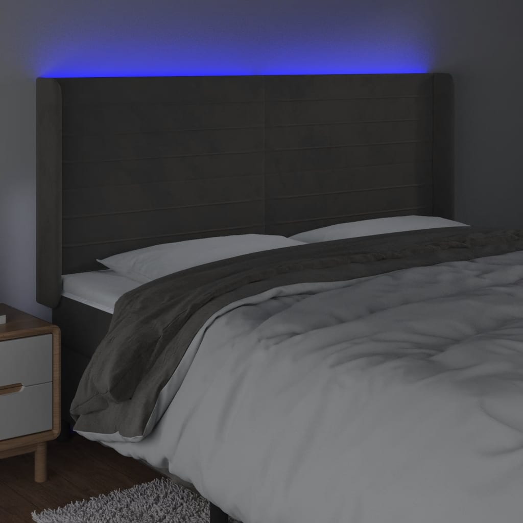 LED Headboard Dark Grey 163x16x118 128 cm Velvet