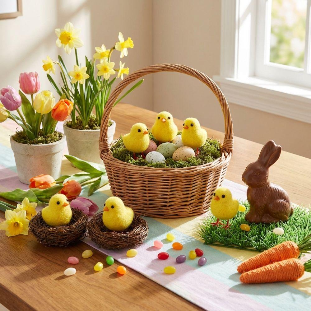 Realistic Easter Chick Figurine Flocking Mini Chicken Toy Cute Plush Chicken Ornament Home Decor