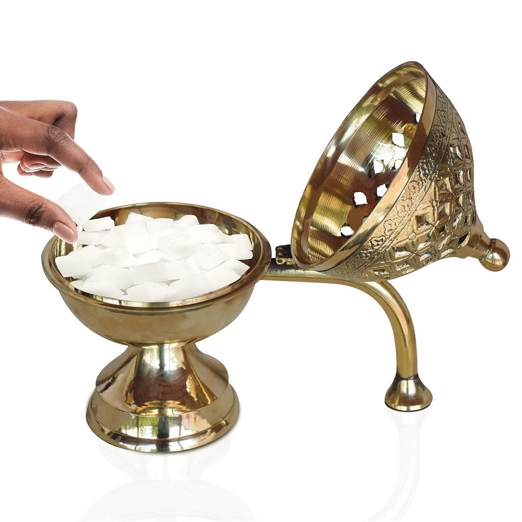 India Brass Dhoop Dani Bakhoor Holder Loban Burner Incense Holder, 8 Inch (600 Gram)