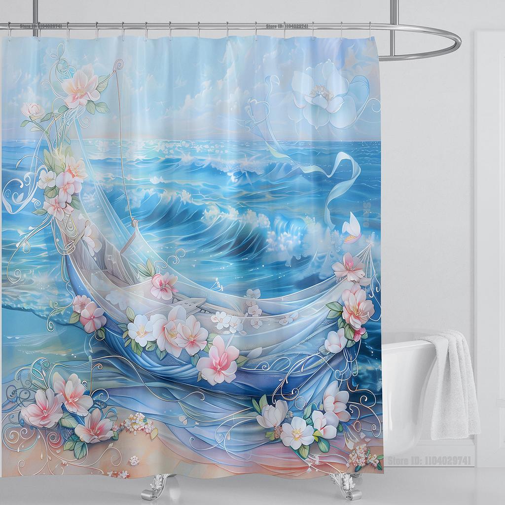 Ocean Wave Scenery Shower Curtain Waterproof Shower Curtain Polyester Fabric 3D Printed Curtain Bathroom Decoration With Hooks