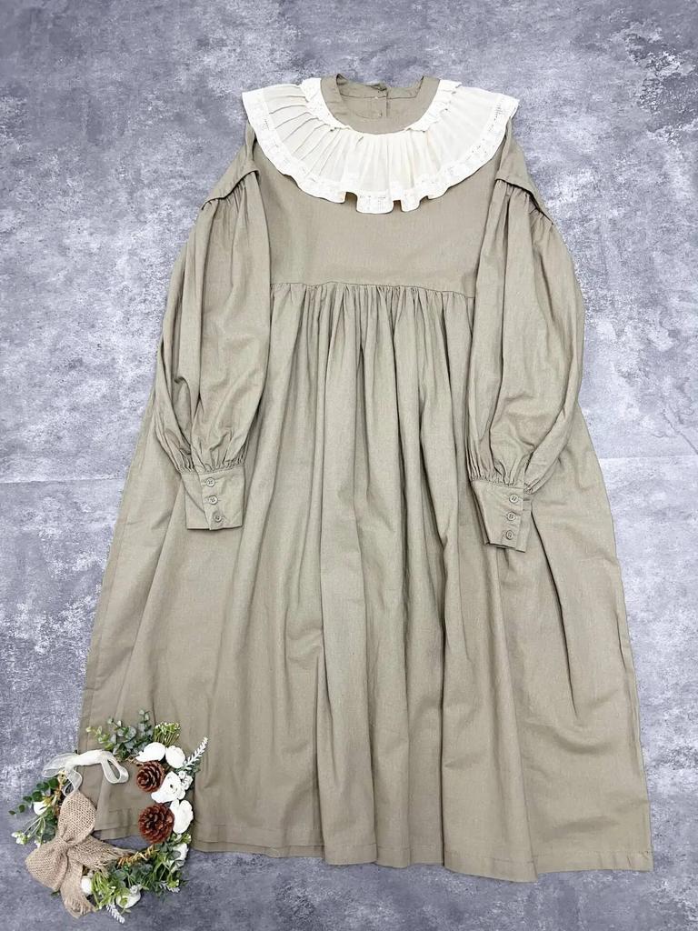 Johnature Японское женское хлопковое платье Mori с рюшами и воротником, винтажное повседневное свободное платье с длинными рукавами и простыми карманами, весеннее платье