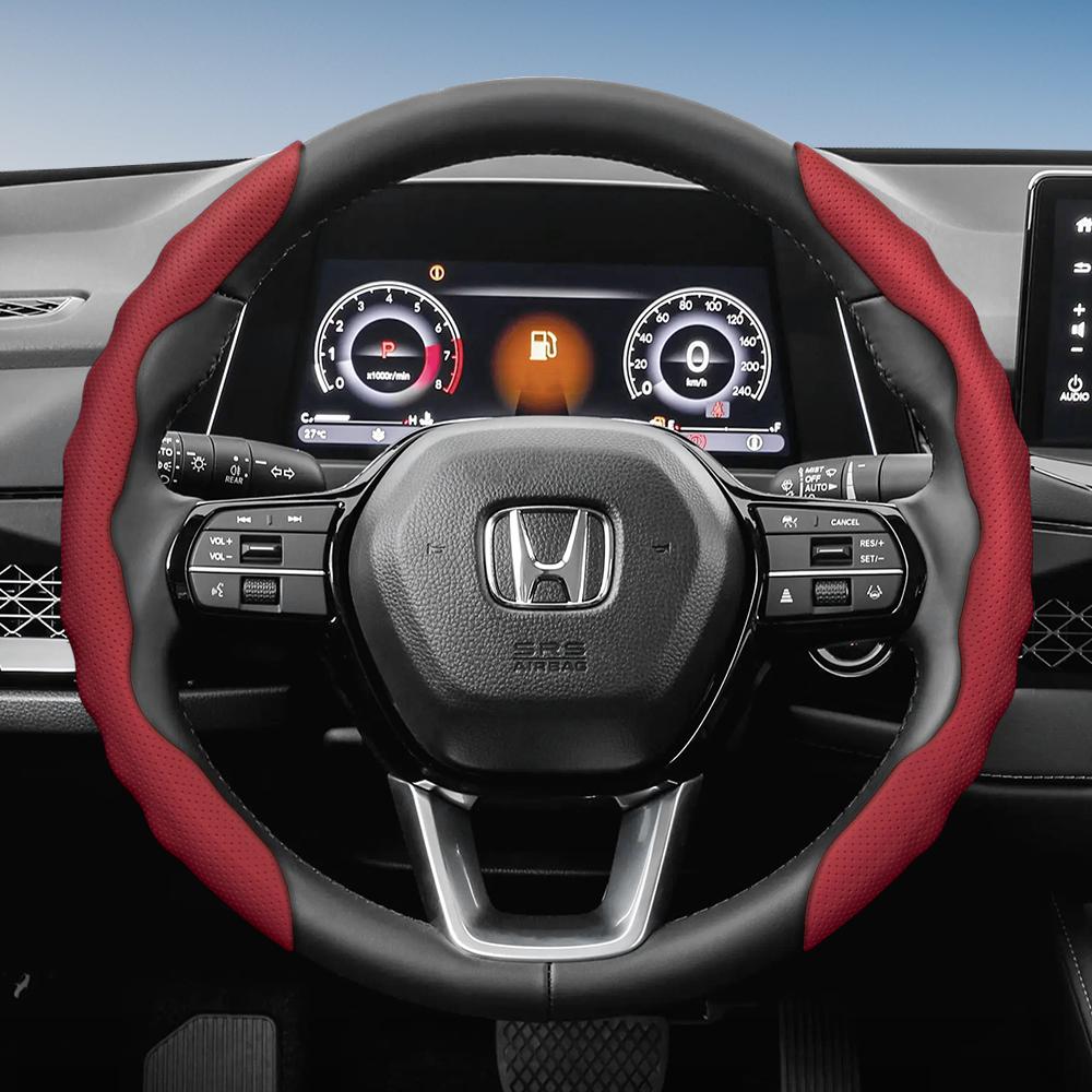 ZAG1 Steering Wheel Cover Suitable for Honda, Wave-Shaped Sporty Design, Breathable Leather, Segmented Design, Non-Slip, Sweat-Absorbent Protective C