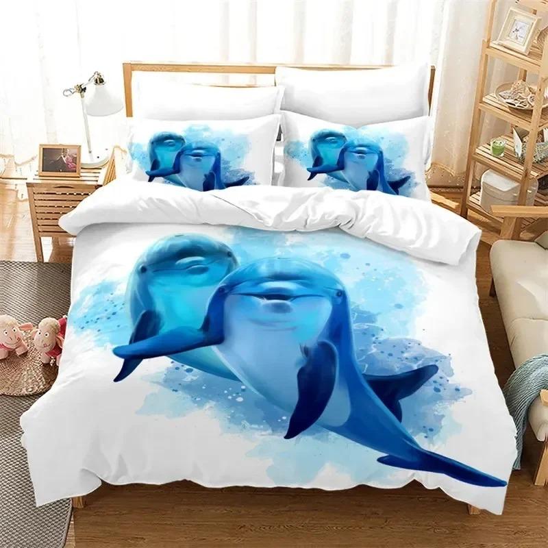 Dolphin Ocean Animal Bedding Set Boys Girls Twin Queen Size Duvet Cover Pillowcase Bed Boys Adult Home Textileextile