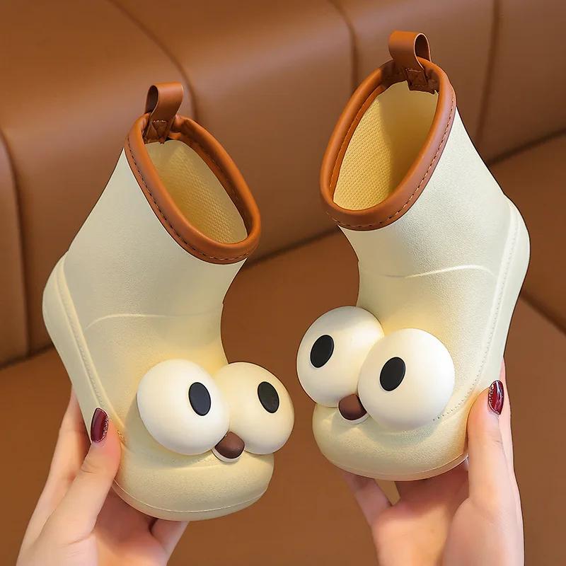 Модные милые детские водонепроницаемые дождевые сапоги, нескользящие, для мальчиков и девочек, роскошные резиновые сапоги с большими глазами, детская модная обувь из ЭВА для воды на все времена года