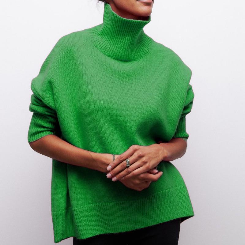 Women's new long-threaded sweater loose turtleneck autumn and winter knitted sweater