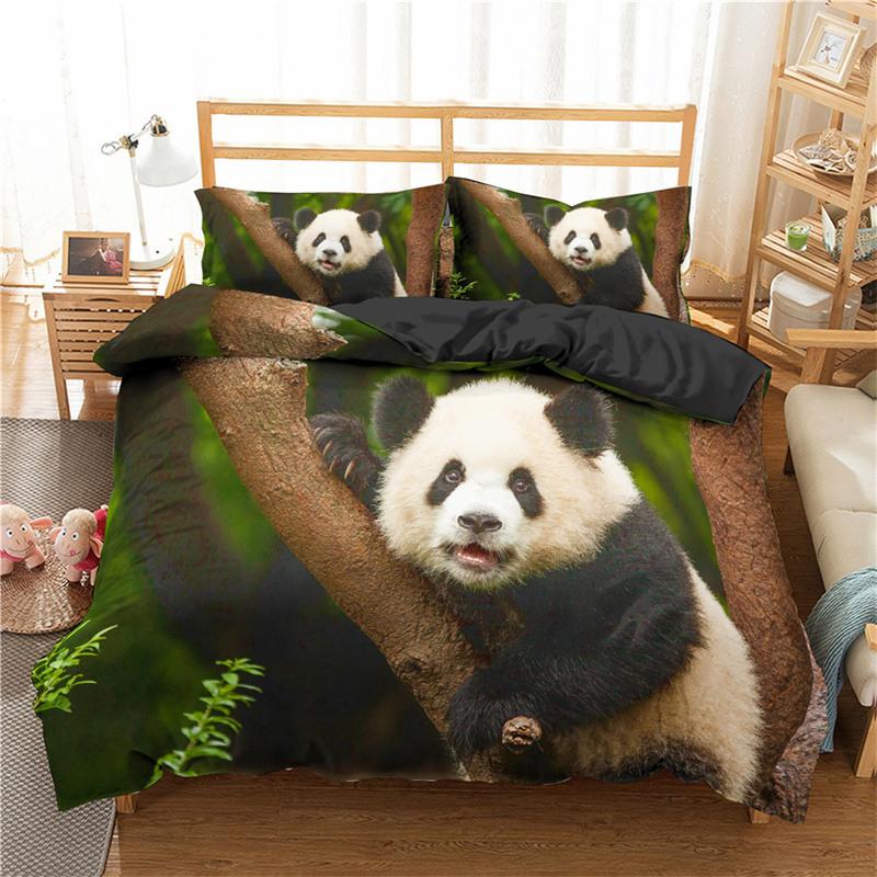 Kids Cute Animals Bedding Set Twin King For Boys Girls Teens 3D Panda Print Duvet Cover Microfiber Comforter Cover Bedroom Decor