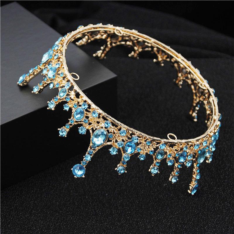 Конкурс 9 цветов Синий Кристалл Свадебная Корона Королевская Королева Диадемы Розовый Красный Черный Круглый Диадема Невесты Украшения Для Волос Аксессуары