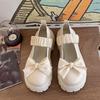 Thick Bottom Bow Mary Jane Shoes Women Spring Casual Round Head Lolita Lovely Shallow Mouth Single Shoes Black Platfotm Lofers