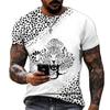 Animal World Leopard 3D Printed T-shirts Summer Street Trendy 0-Neck Short-sleeved Oversized Men's T-shirts