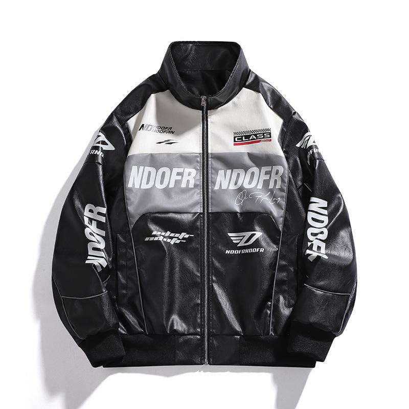 2025 Мужская стильная гоночная кожаная куртка контрастного цвета: Пальто в гонконгском стиле