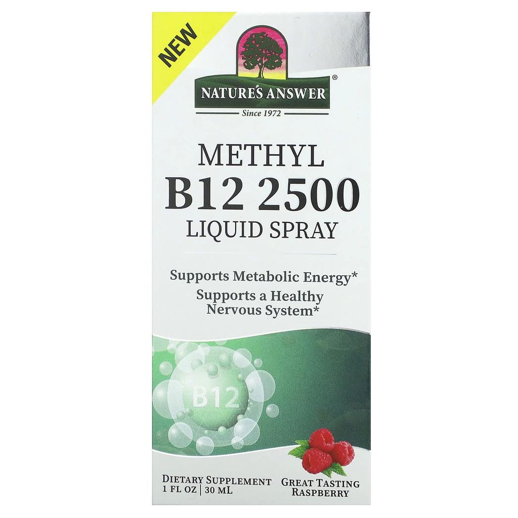 Nature's Answer Метил B12 2500 Жидкий спрей, Малина, 2500 мкг, 30 мл(1 жидкая унция)