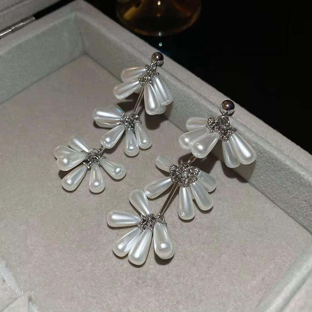 Элегантные серьги-кисточки с бисером в виде цветов, винтажные серьги с искусственным жемчугом, серьги-капли, женские