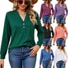 2024 European And American Autumn/Winter New Solid Color V-Neck Button Loose Long Sleeve T-Shirt Top For Women