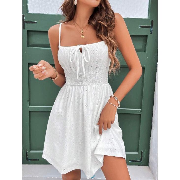 Elegant Women's Strap Dress, New Summer High-Waisted Pleated A-Line Midi Dress