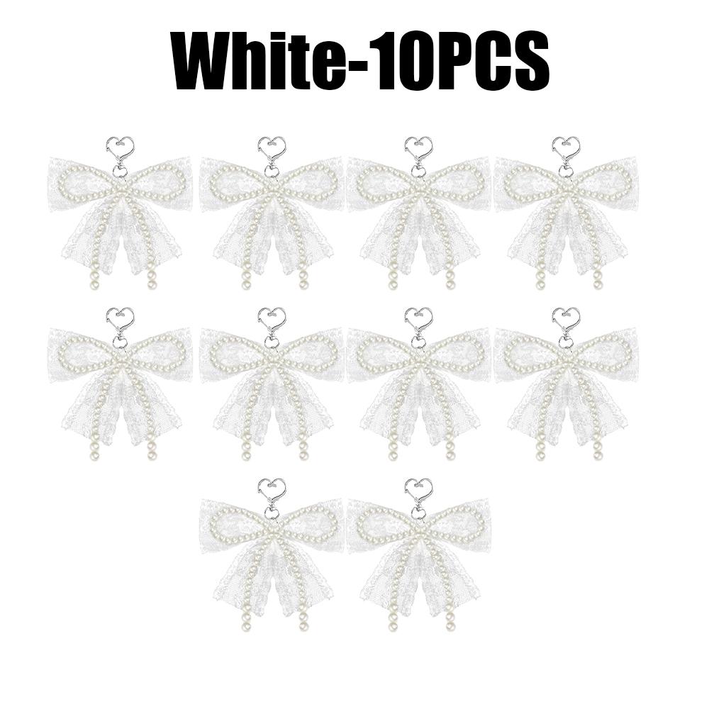 Imitation Pearls Lace Bowknot Keychain Sweet Beaded Pendant Keyring for Women Handbag and Backpack Key Chain Exquisite Ornament