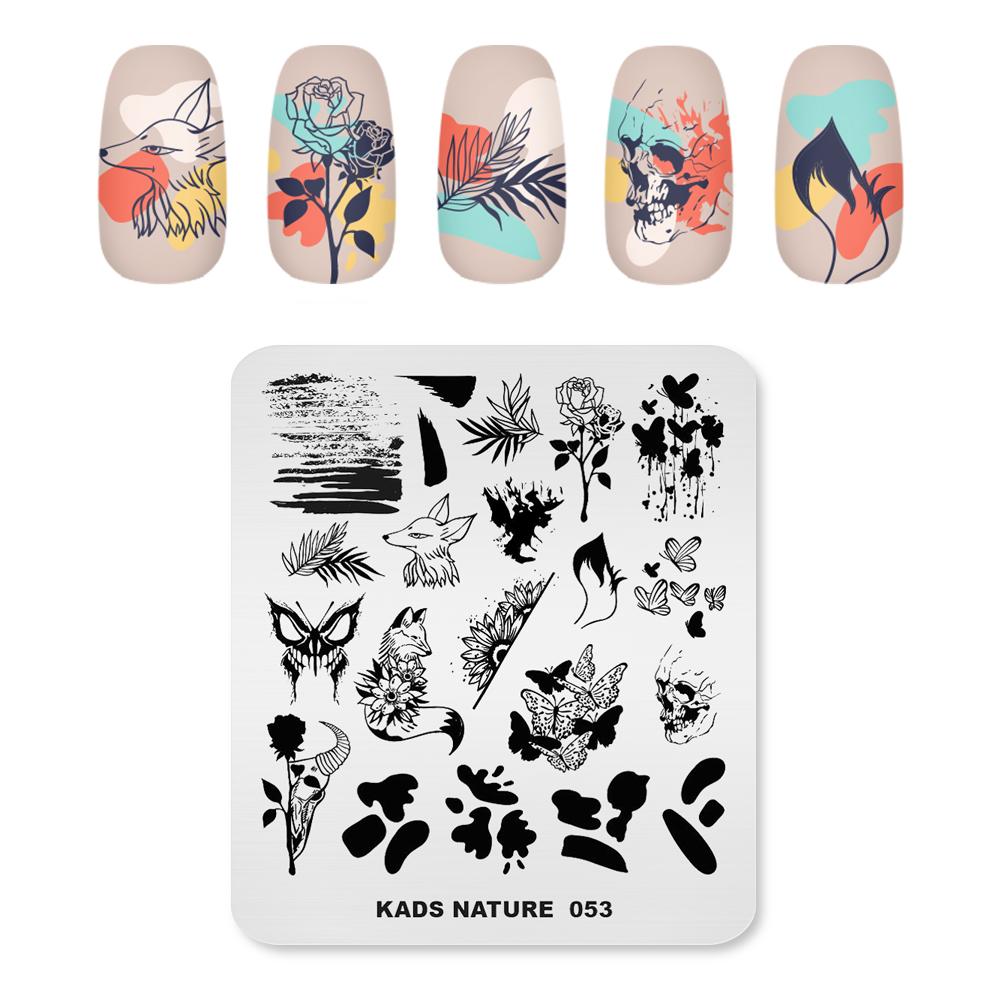 kads Штамповочные пластины для дизайна ногтей Nature 053 Бабочка Цветок Лисий Лист Дизайн DIY Маникюрные шаблоны Передача узора
