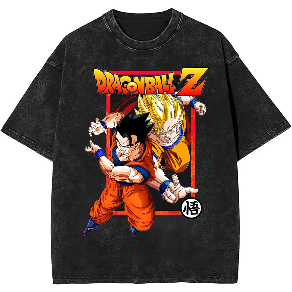 Dragon Ball Goku Cool Men's Cotton T-Shirt Harajuku Vintage Japanese Anime Short Sleeve Oversized Y2K Fitness Sports Casual Top