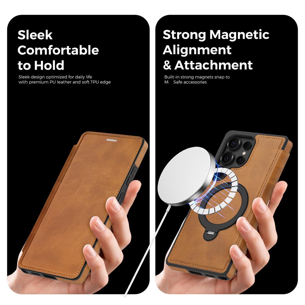 KEYSION Кожаный кошелек-книжка для Samsung Galaxy S25 S26 Ultra 5G S26+ S25 FE Слот для карт Магнитный 360-градусный держатель-кольцо Чехол для телефона
