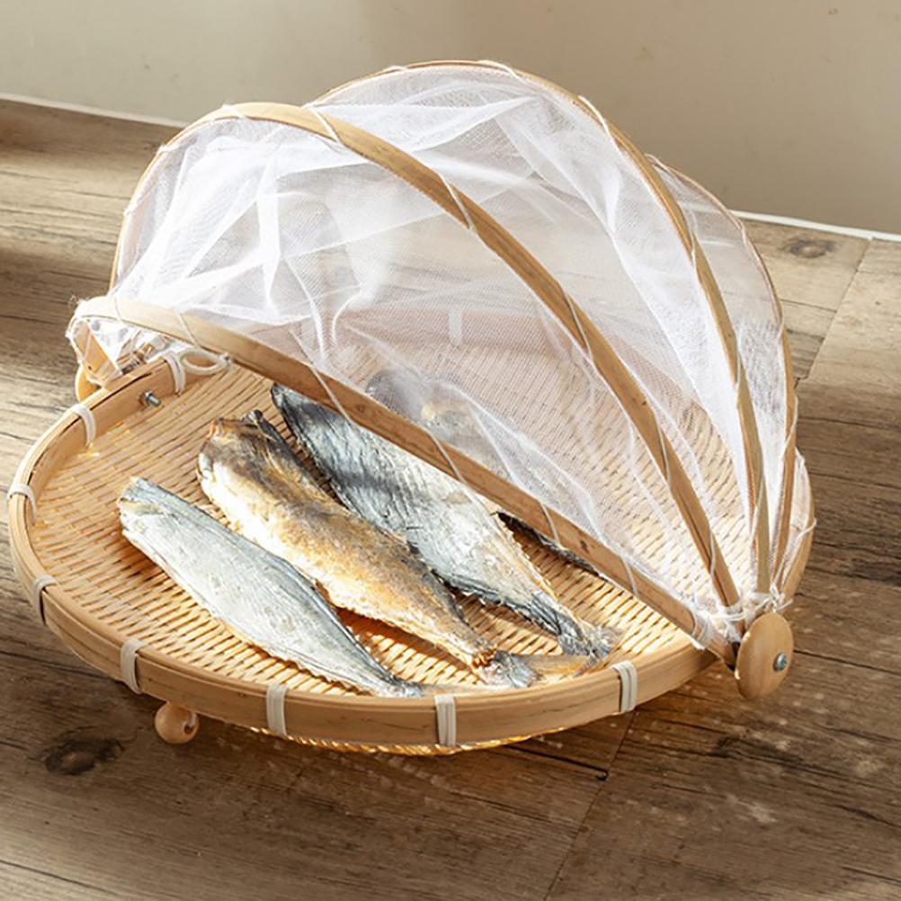 Bamboo Food Serving Tent Natural Handcraft Tray Mesh Food Storage Basket Meal Table Serve Cover