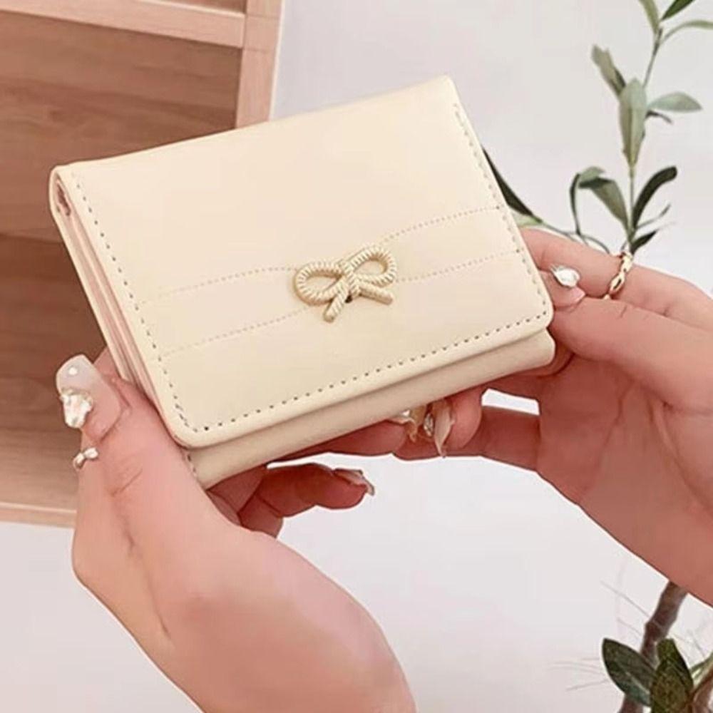 Solid Color Mini Portable Purse Bow Card Organizer Portable Card Holder Female Lady Girl
