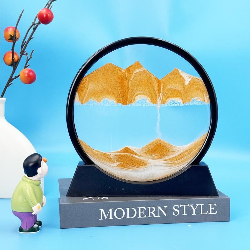 3 шт. 3D Картина из движущегося песка Круглое стекло Глубоководный песочный пейзаж Песочные часы Зыбучий песок Ремесло Текучий песок Живопись Офис Домашний декор Подарок