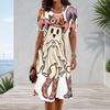 Women Plus Size Round Neck Short Sleeve A Line Halloween Bear Pumpkin Printed Dress