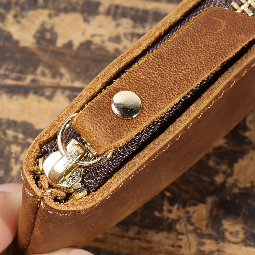Retro Leather Zipper Pencil Case with Custom Logo - Cowhide Fountain Pen Sleeve