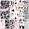 Cute Cow Stains Phone Case for Iphone 5 5s Se 6 6s 7 8 Plus X 10 XR XS 11 12 13 Mini Pro MAX Black Tpu Back Cover