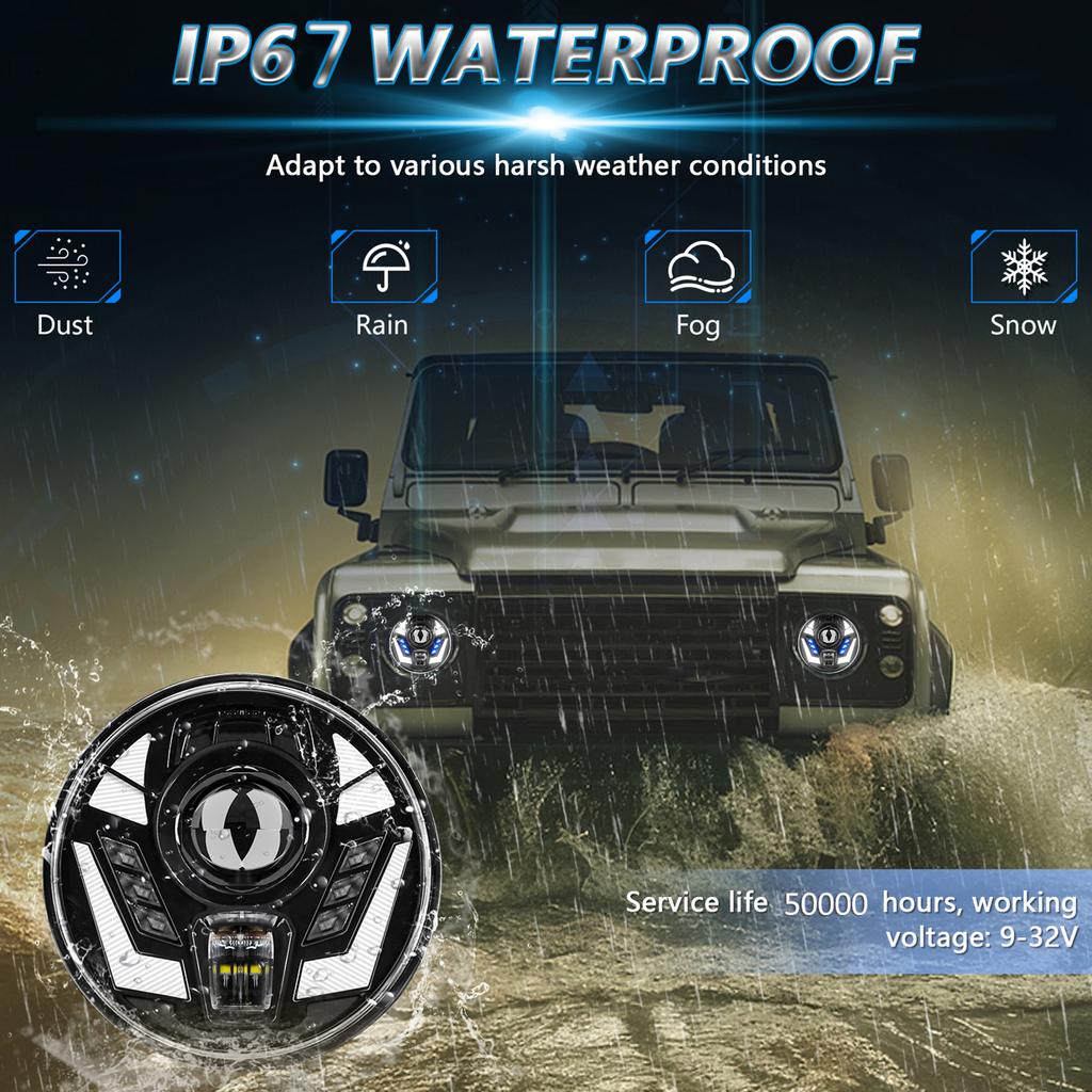 7-дюймовые светодиодные фары, водонепроницаемые круглые фары с дальним и ближним светом, замена указателя поворота DRL
