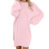 Women Winter Sweater Knit Turtleneck Warm Long Sleeve Pocket Mini Sweater Dress