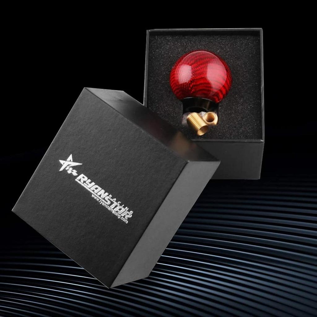 RYANSTAR Carbon Fiber Shift Knob Gear Shifter Knobs With 3 Adapters Round Ball Stick Shifter Level Red