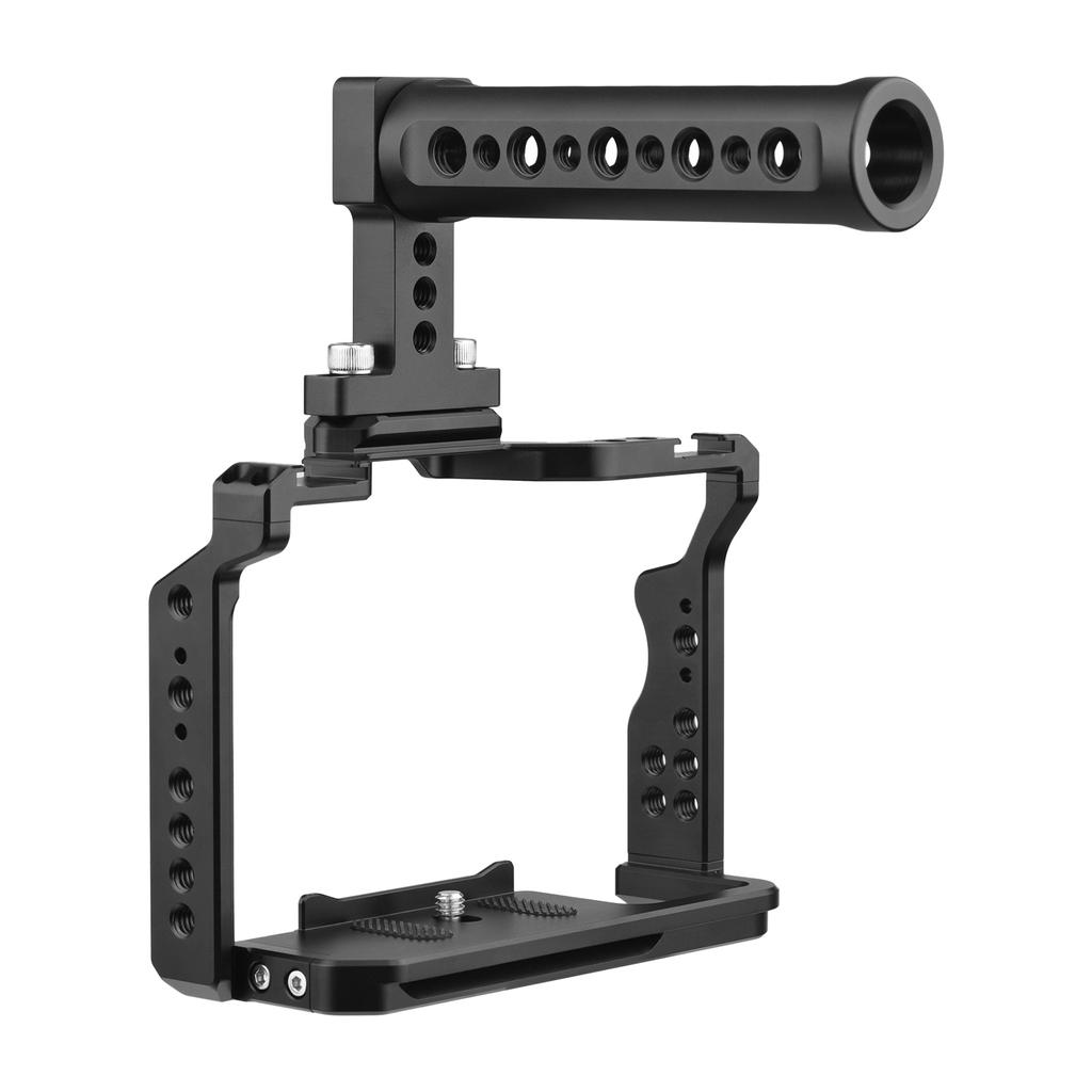 Andoer Camera Video Cage + Top Handle Kit Aluminum Alloy with Dual Cold Shoe Mounts Numerous 1/4
