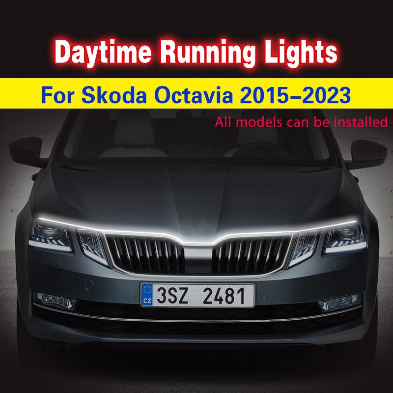 12В Светодиодные Дневные Ходовые Огни ДХО Автомобильные Для Skoda Octavia 2015-2023 Светодиодные Фары Противотуманные Фары Декоративная Подсветка Салона