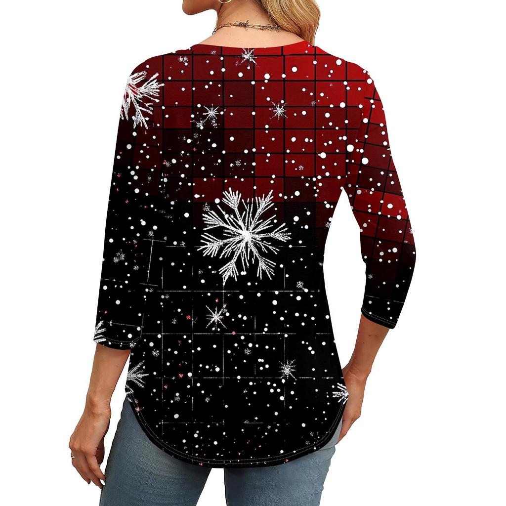 Женская модная повседневная футболка с круглым вырезом и рукавом семь четвертей в стиле ретро с принтом, плиссированная футболка