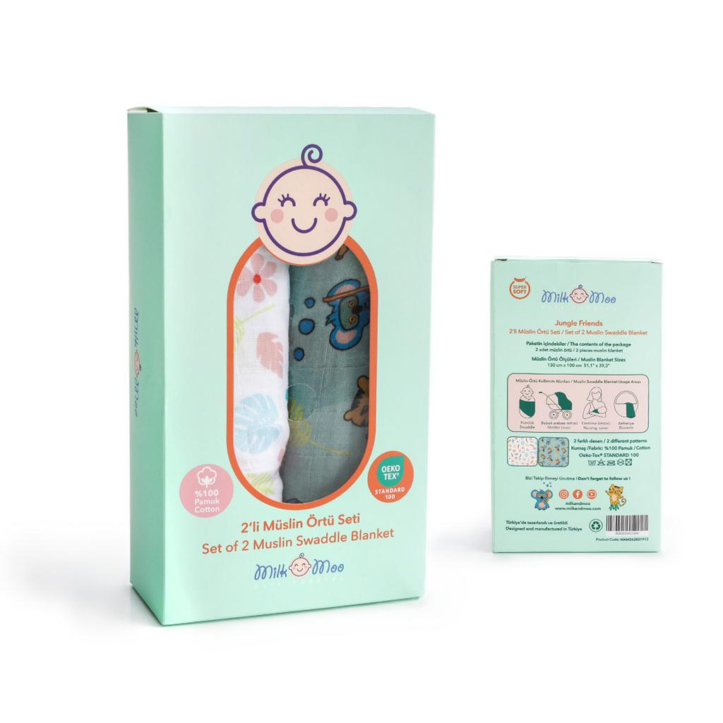Комплект из 2 муслиновых одеял Milk&Moo Jungle Friends