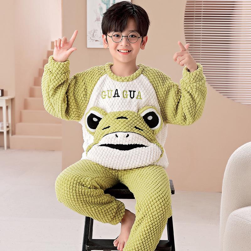 Фланелевая пижама с рисунком для мальчиков - длинный рукав, круглый вырез, коралловый флис, осень/зима