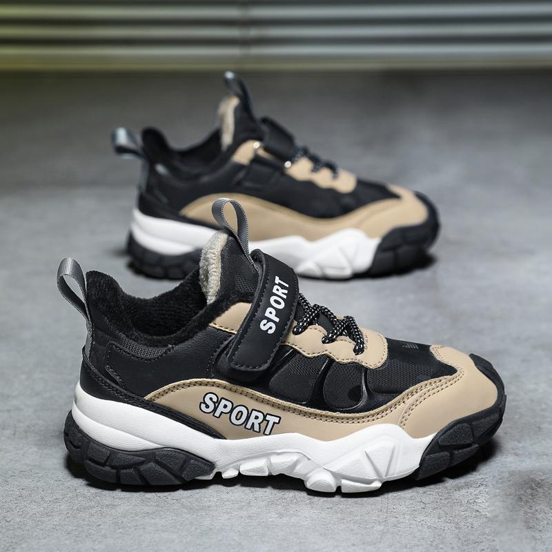 28-39 Детские зимние большие липучки с бархатом теплые модные спортивные и повседневные хлопковые ботинки зимние сапоги