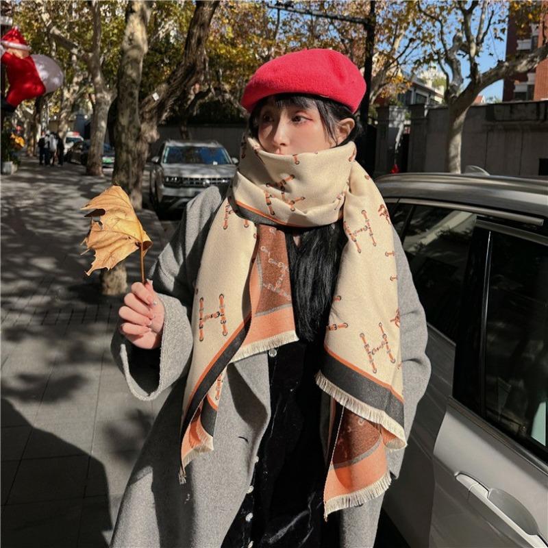 0G Thickened Version Retro Bird Scarf Women's Winter High-end Warm Scarf Imitation Cashmere Shawl