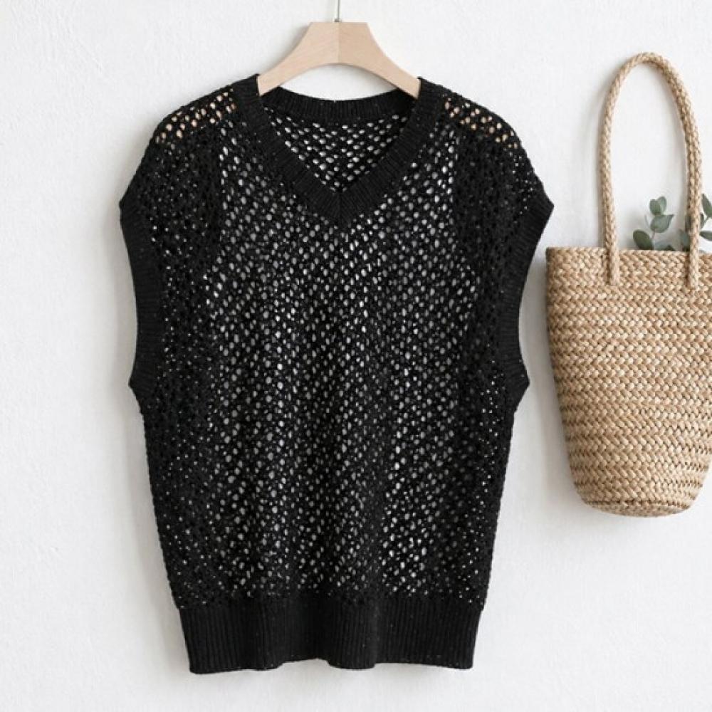 Shop Women V Neck Mesh Knit Vest Dgb wVs 5234 Black
