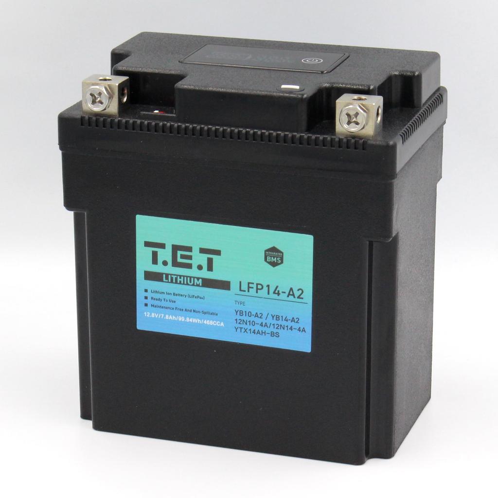 Аккумулятор для мотоцикла с BMS и гарантией T.E.T LFP14-A2 Сверхлегкий литий-ионный YB10-A2/YB14-A2, 7.8 Ач, 468 CCA, 99.84 Втч, Вольтметр, LiFePO4,