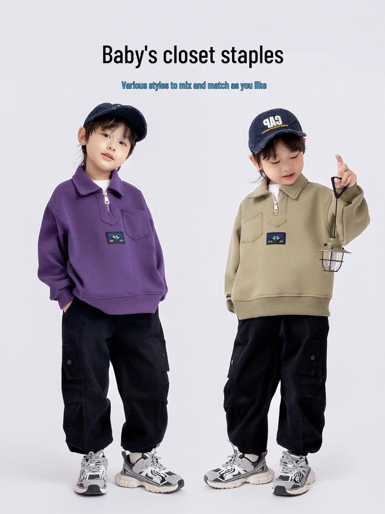 Boys' Turn-Down Collar Sweatshirt - 2025 Spring/Autumn Fashion, Long-Sleeved Pullover for Children