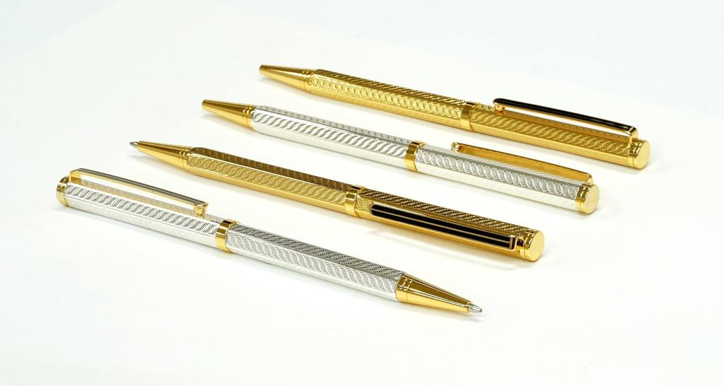Brass hexagonal rotating engraved ballpoint pen and mechanical set of in a gold pencil, 2, high-quality box, K7-6KS-1-K