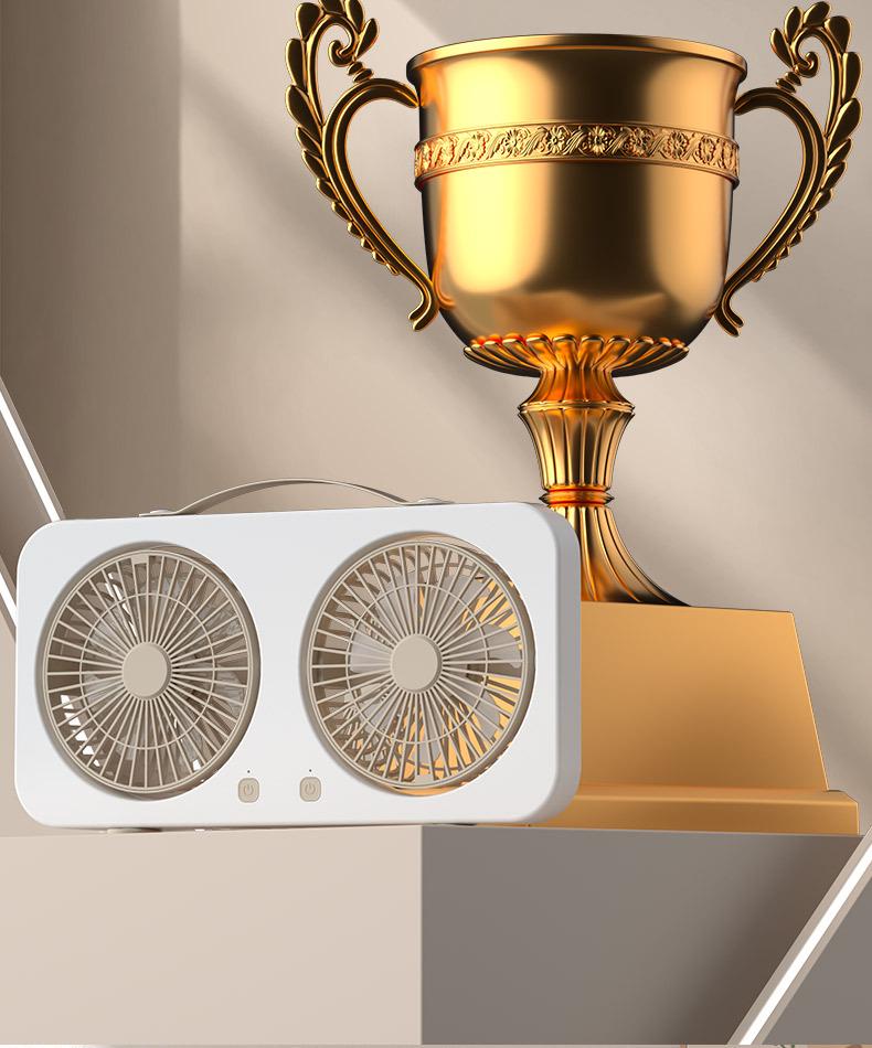 Dual-Head Desktop Fan: Five-Speed, High Airflow, Independent Control, Long Battery Life for Office & Home Use
