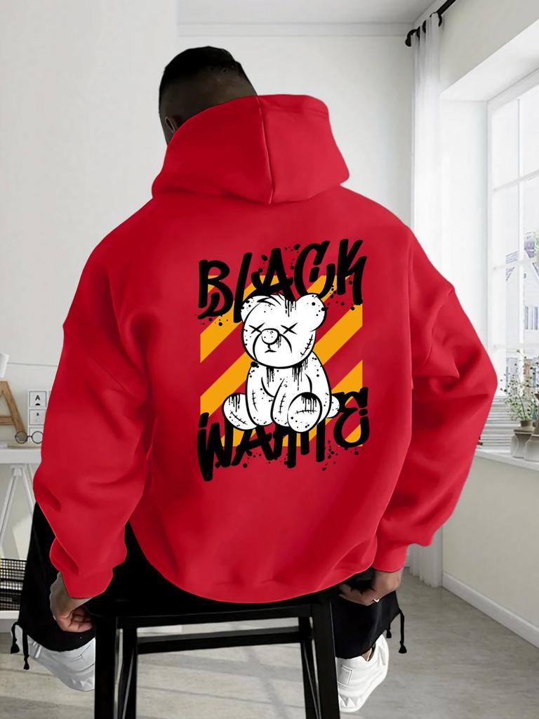 Hot selling fashionable men's autumn personalized teddy bear print comfortable soft hooded sweatshirt outdoor street style cloth