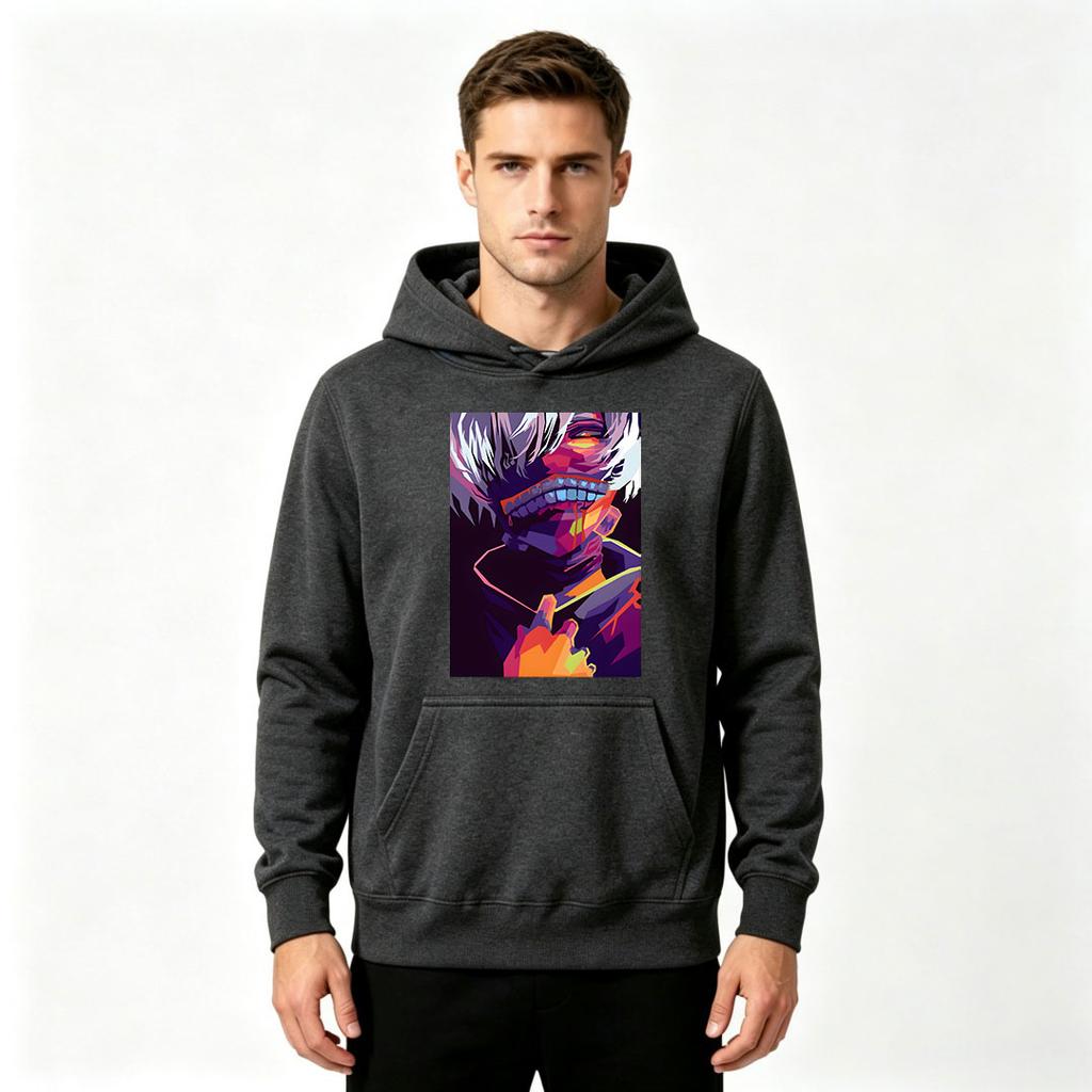 Men's Anime Printed Pullover Hoodie Casual Long Sleeve Streetwear Sweatshirt for Adults