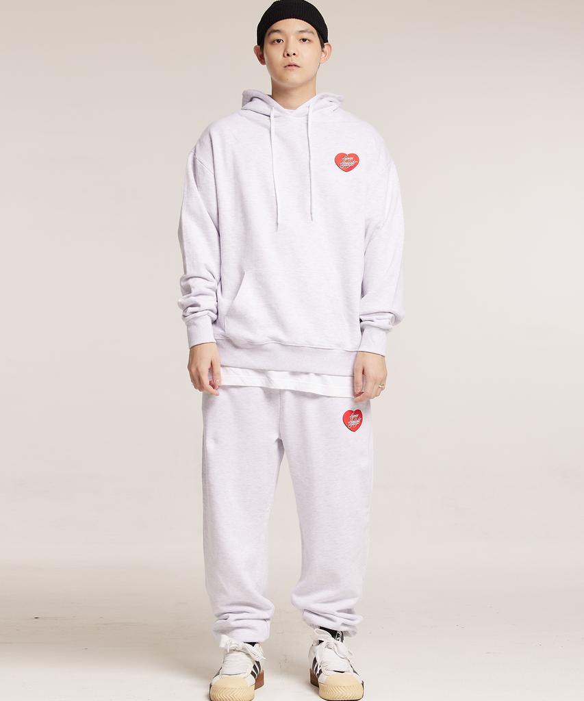 CREAM SODA LAB Human Highlight Heart Jogger Pants Light Gray Red