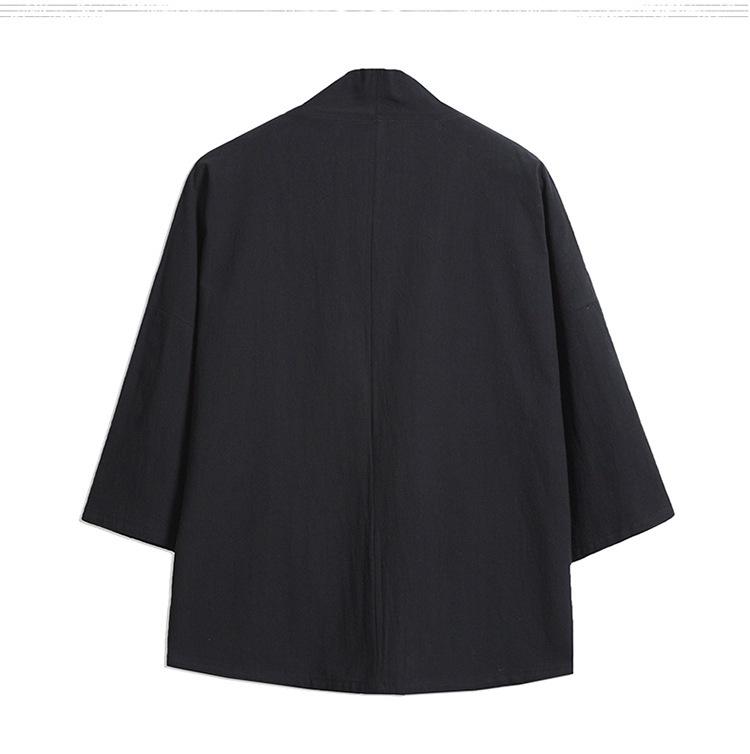 Хлопково-льняной кардиган-кимоно с вышивкой «Журавль»: Перьевое одеяние в китайском и японском стиле ханьфу, защищающее от солнца