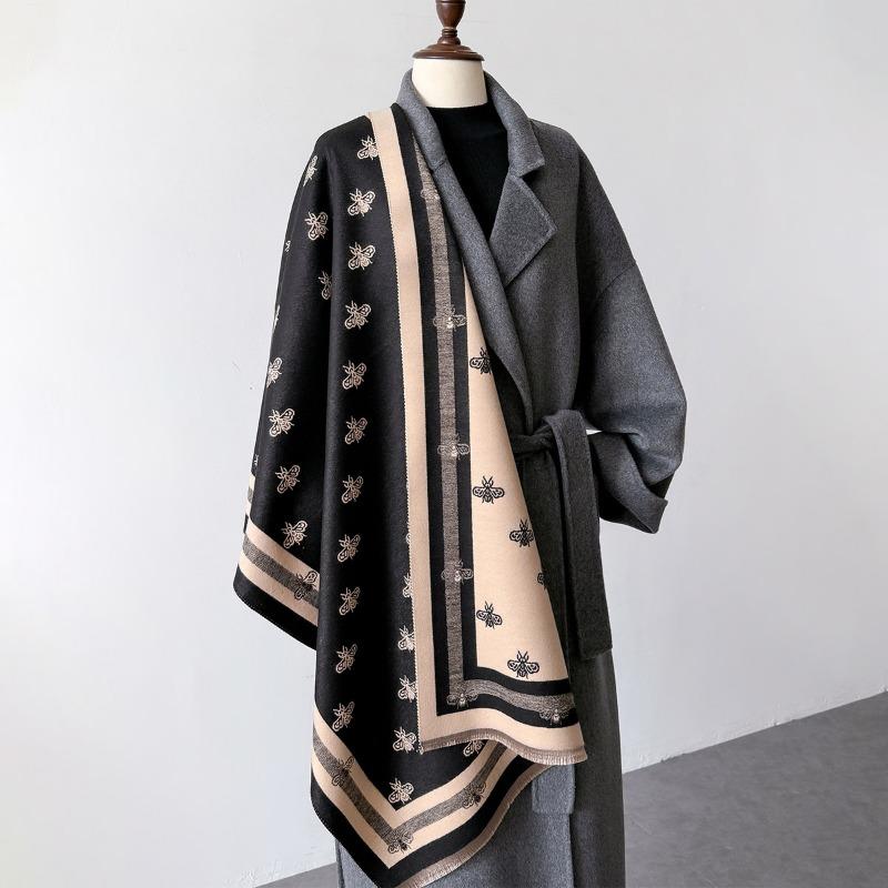 2024 New Korean Version New Geometric Fashion Double-sided Imitation Cashmere Warm Scarf with High-end Feel